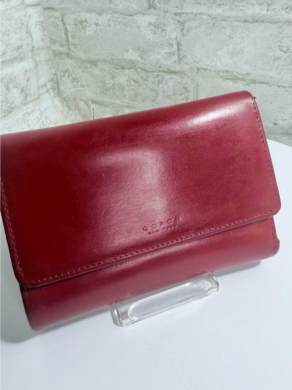 Coach Vintage Tri-fold Wallet in Genuine Deep Red Leather